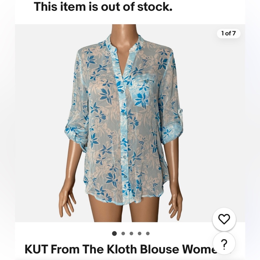 Kut from the Kloth Jasmine Button Down Blouse Shirt Blue Floral XL NWT